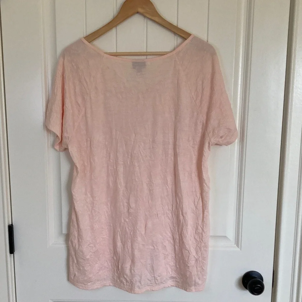 J Jill Women's Pink Pullover Short‎ Sleeve Top T-Shirt Size XL Crinkle Casual